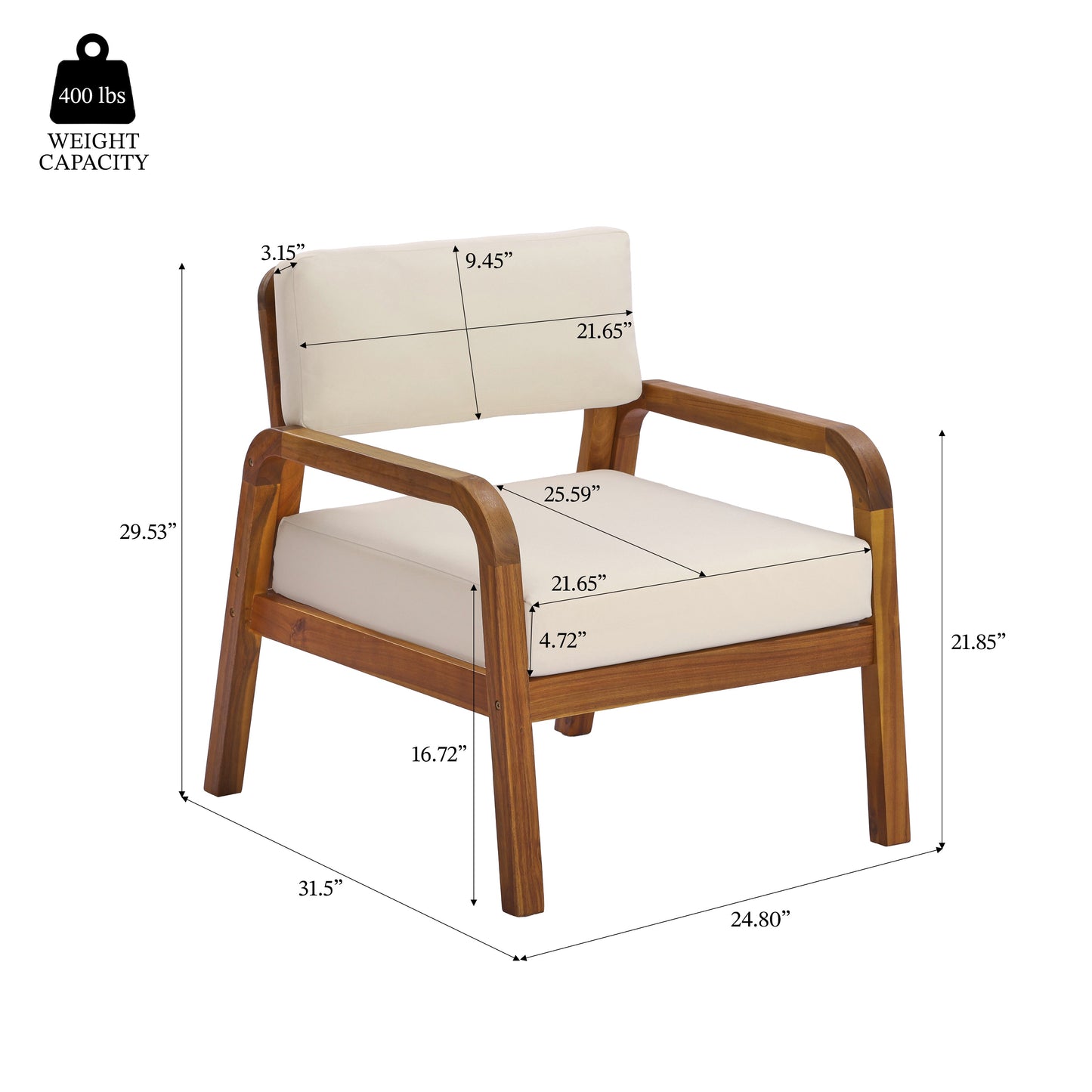 Outdoor Acacia Wood Armchair Set with Weather-Resistant Cushions