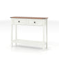 Farmhouse Style Console Table With 2 Drawers And Bottom Storage Shelf