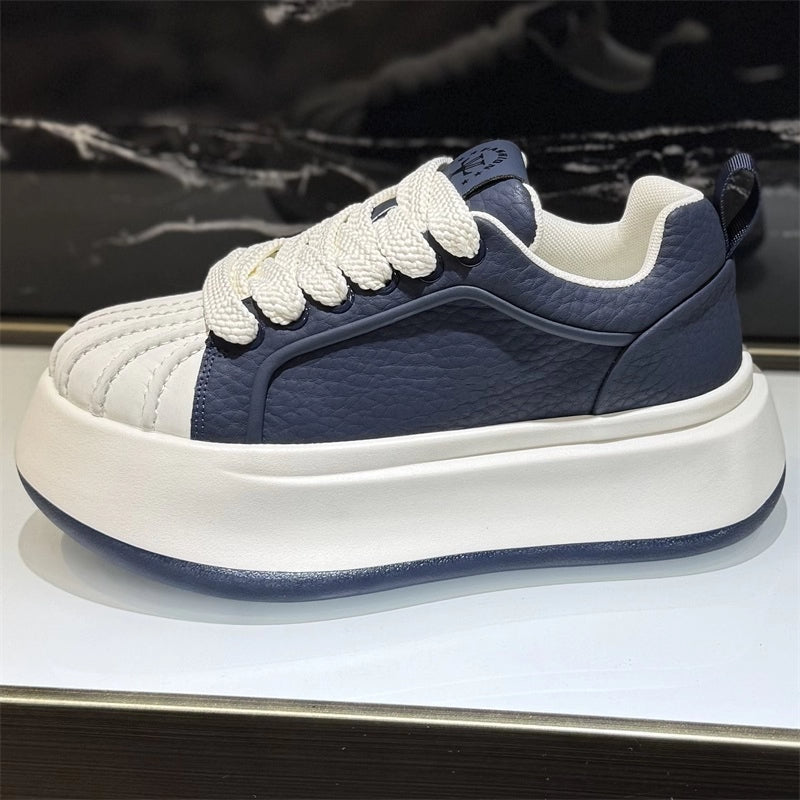 New Autumn Shell Toe Leather Sports Casual Skate Shoes, Versatile Thick Sole Low-top White Sneakers
