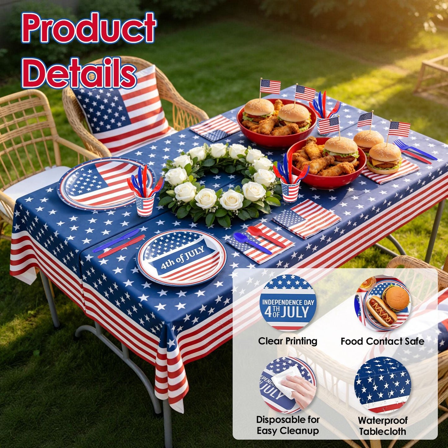 4th of July Party Supplies Set for 24 Guests - 181 Pieces