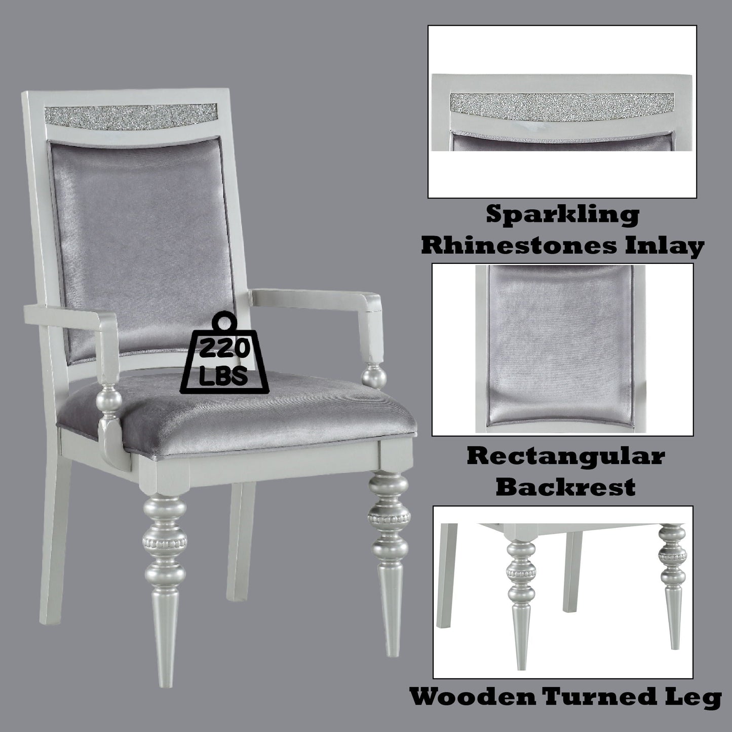 Maverick Arm Chair Set of 2 - Silver