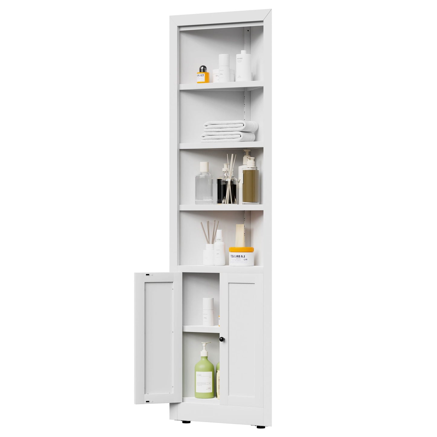 Tall Corner Storage Cabinet With 2 Doors, 5-Tier With Adjustable Shelves, Freestanding - White