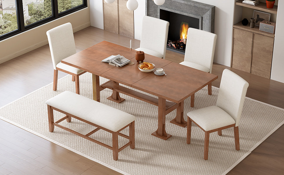 TOPMAX Farmhouse 76inch 6-Piece Extendable Dining Table Set