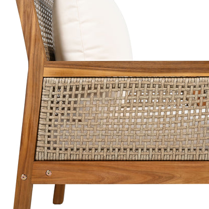 Acacia Wood Patio Furniture Club Chair, Outdoor Wicker Armchair