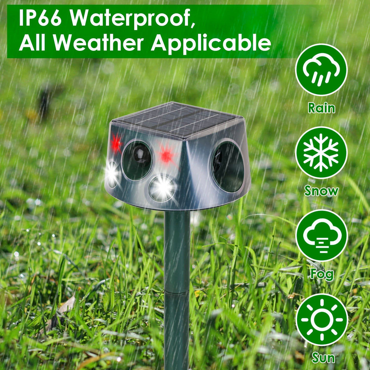 Ultrasonic Solar Animal Repeller Outdoor Mole Snake Squirrel Repellent Waterproof Bird Deer Dog Cat Deterrent with 3 Modes Motion Sensor Vibration Sta