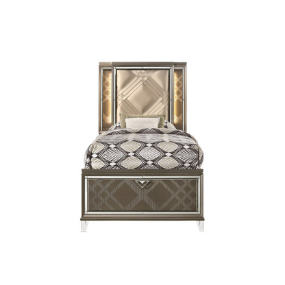 Skylar - Full Bed With LED & Storage - Dark Champagne