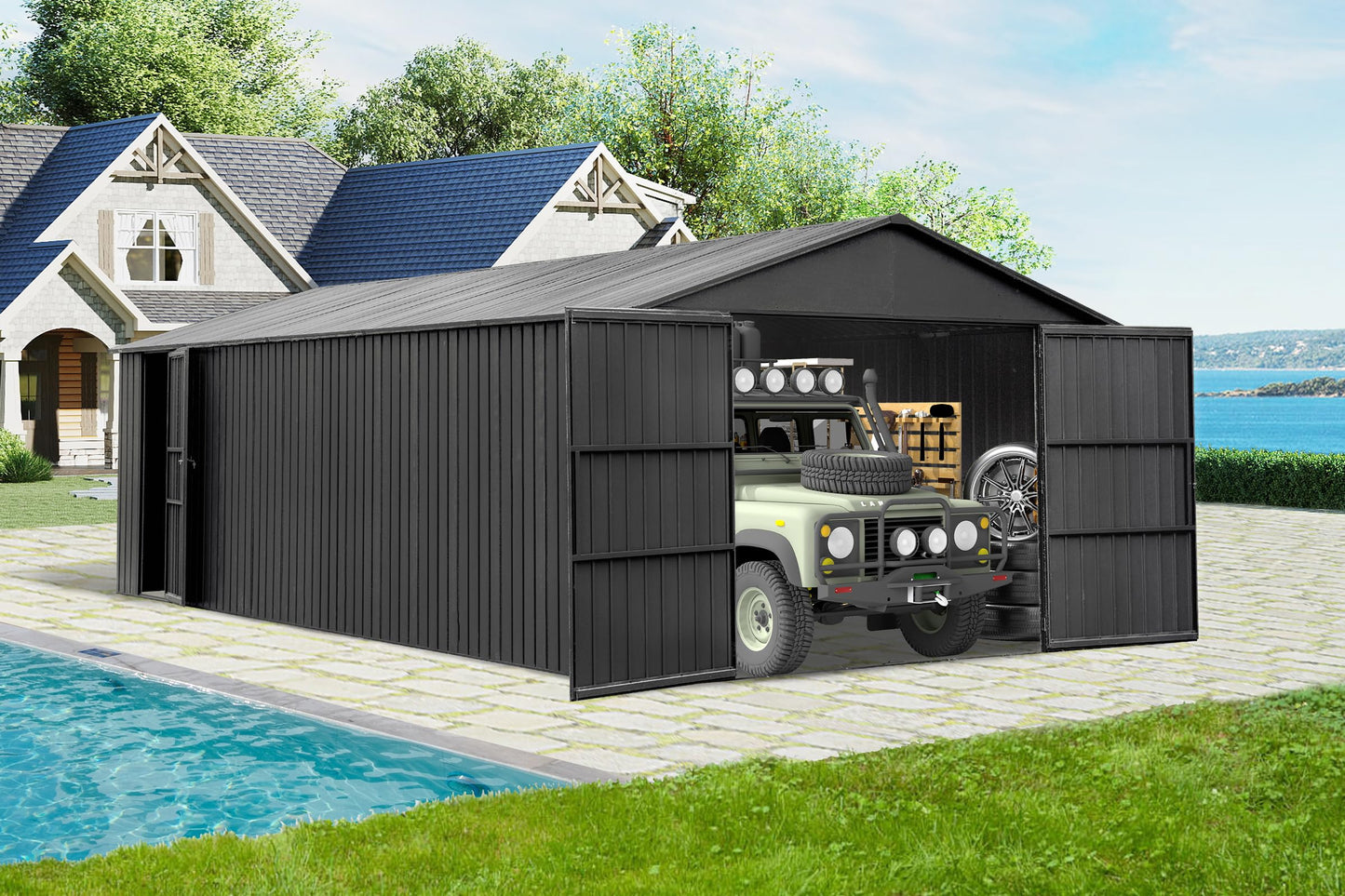 12x25FT Outdoor Metal Garage Shed, Extra Large Metal Carport