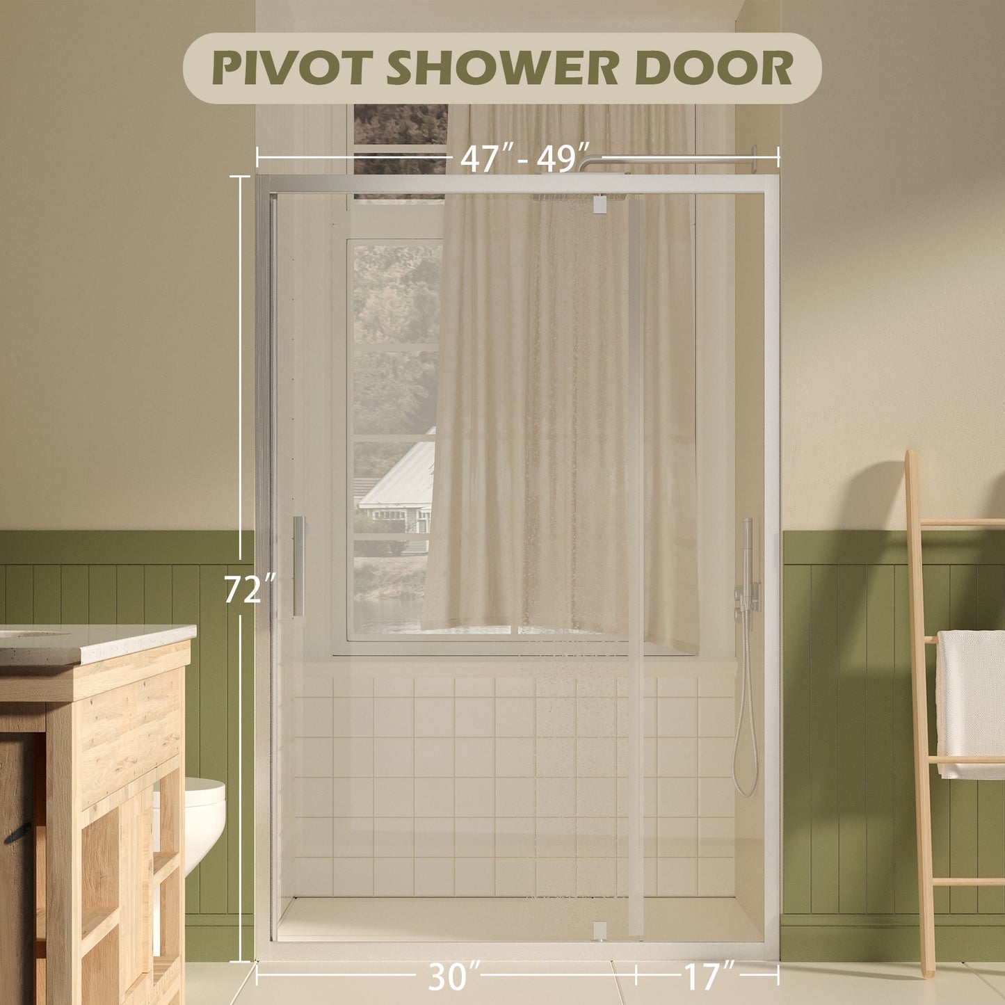 47-49" W × 72" H Pivot Shower Door with Brushed Nickel Finish