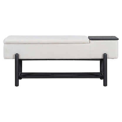 TREXM Farmhouse Upholstered Storage Bench with Hidden Compartment