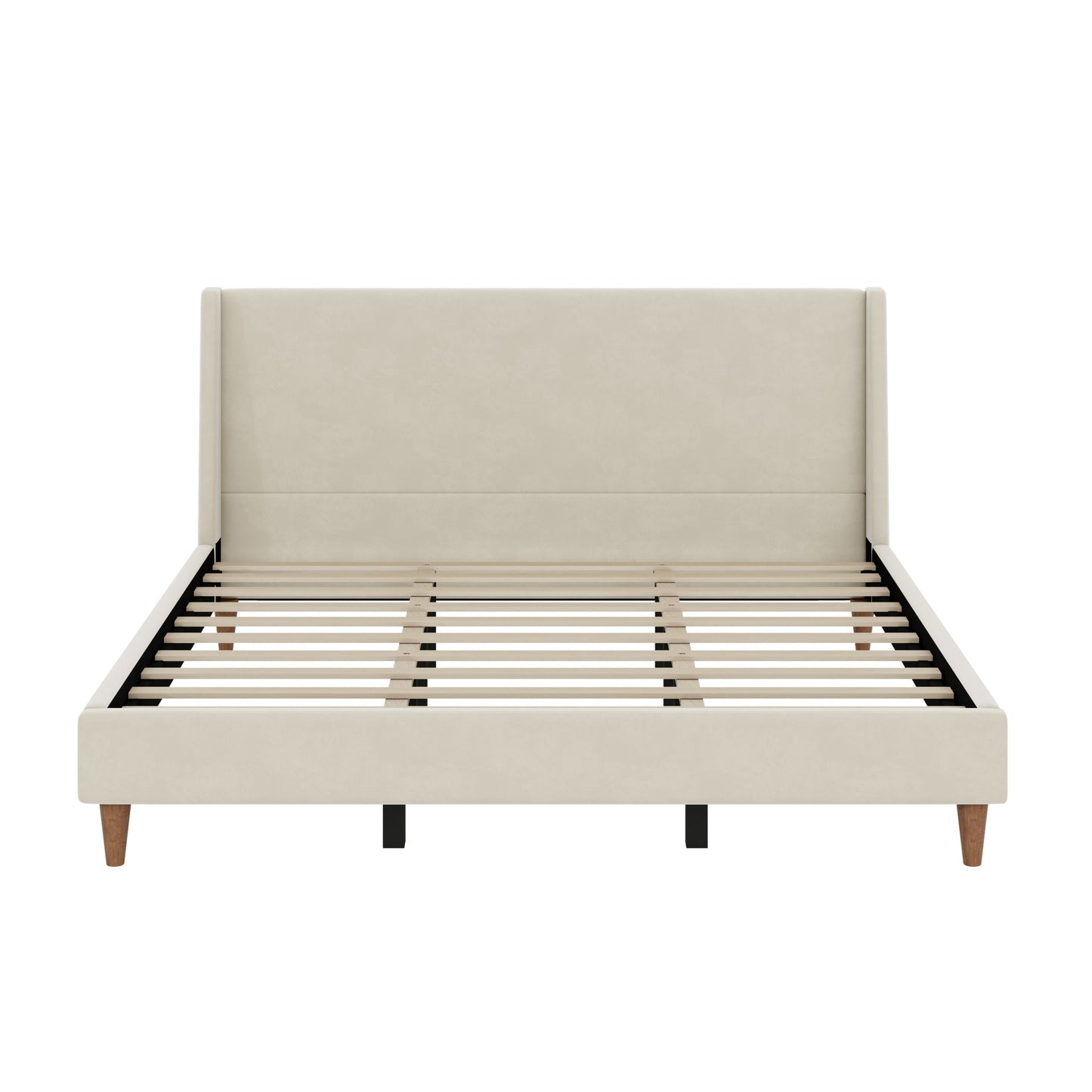 Modern Upholstered Platform Bed With Wingback Headboard