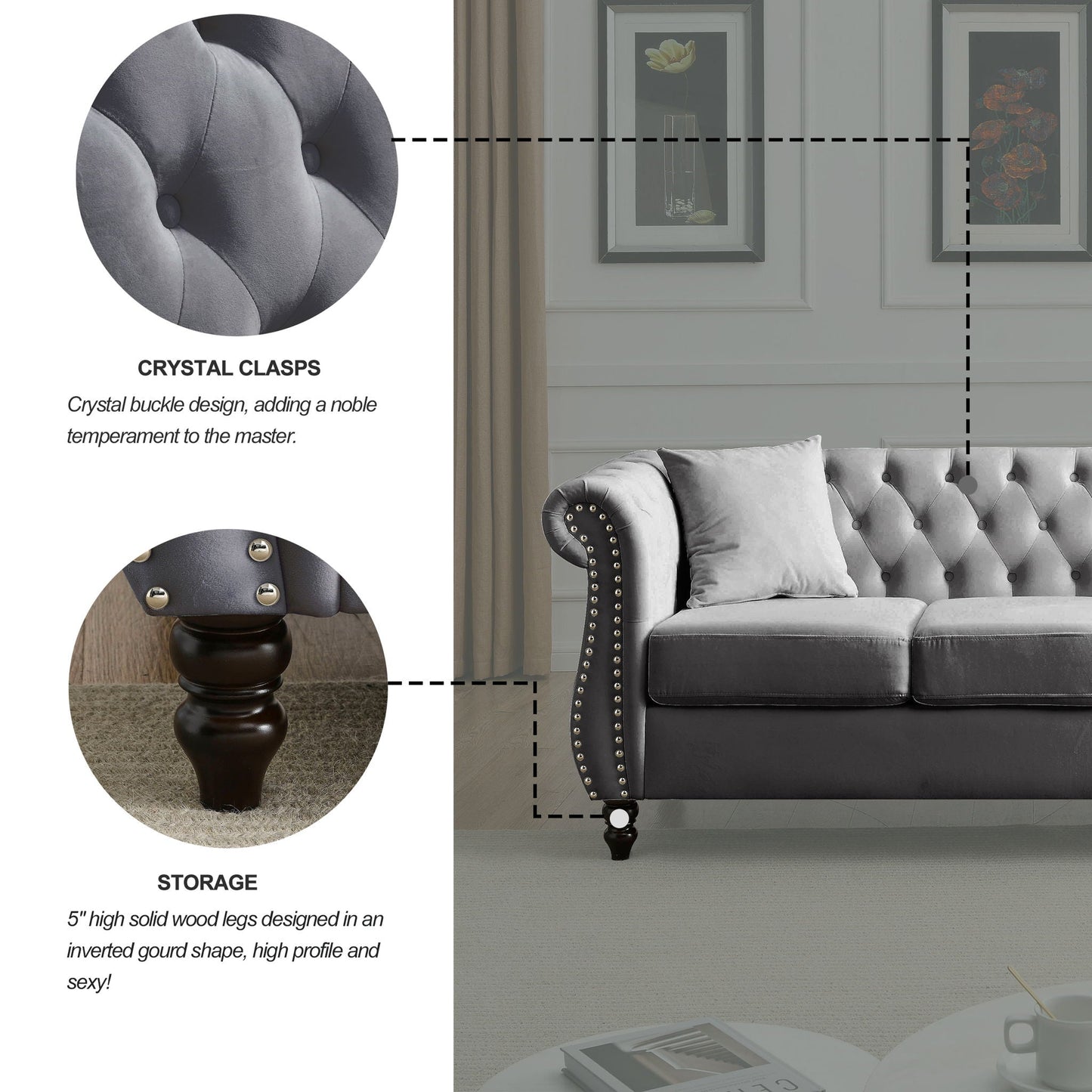 Chesterfield Sofa With Rolled Arms And Nailhead Trim