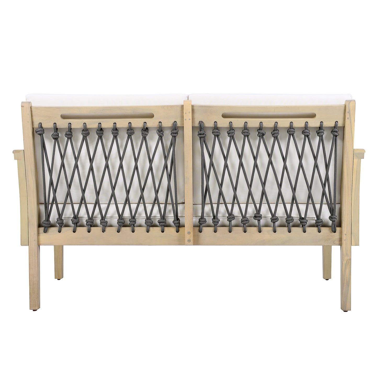 Outdoor Acacia Wood Loveseat & Coffee Table Set with Handwoven Rope, Light Teak