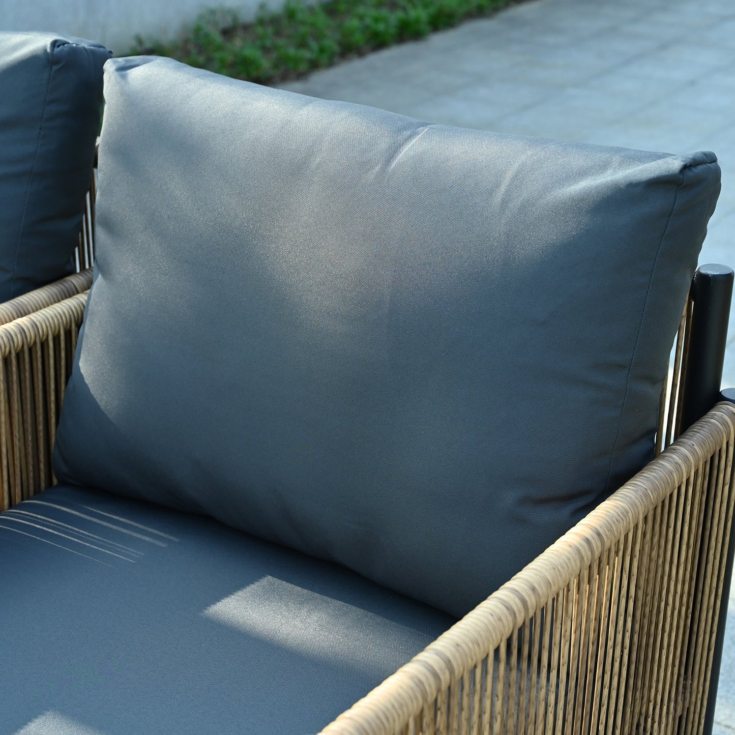 Patio 6-Piece Brown PE Wicker Sofa Set with Grey Cushions
