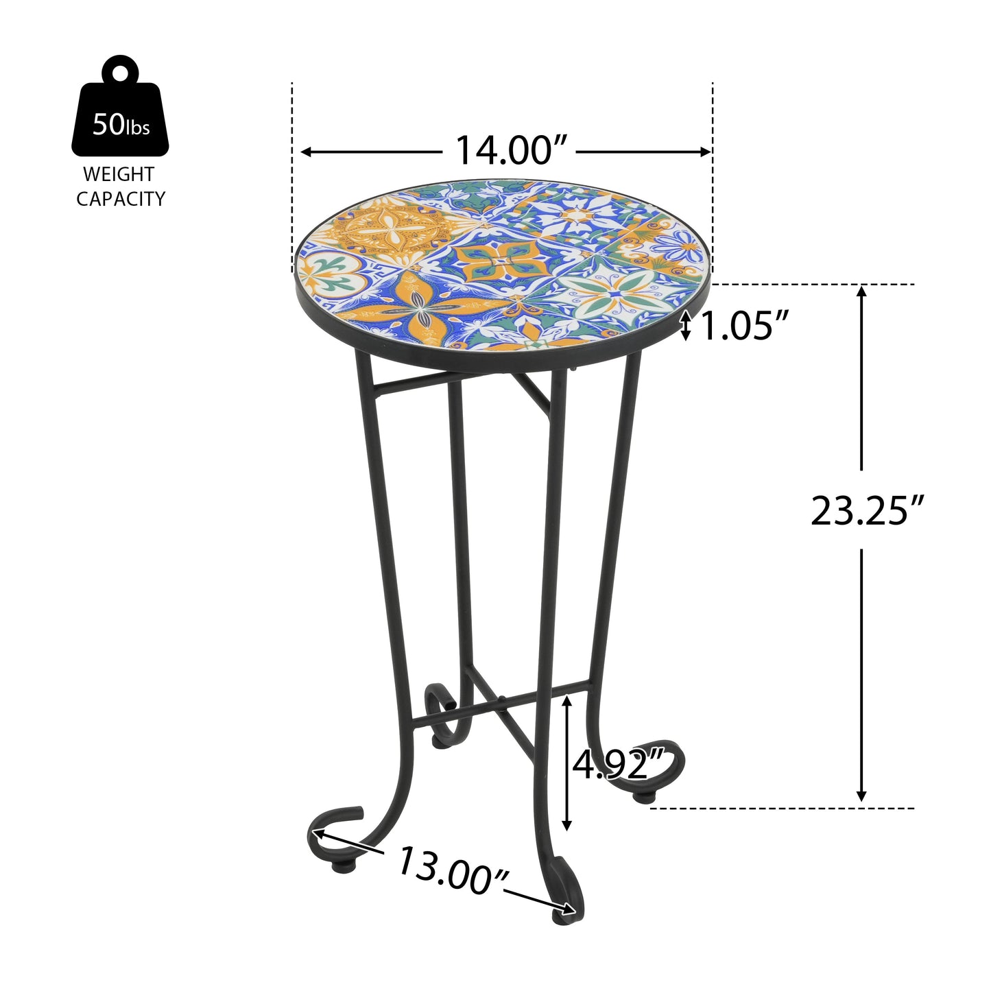 Patio Side Table, Colorful + Black