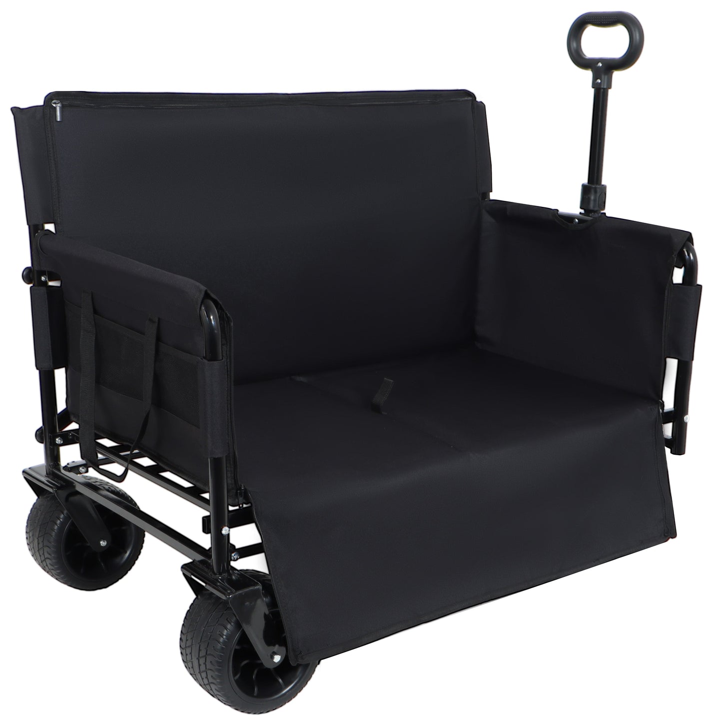 3-in-1 Convertible Folding Wagon Cart with Bench Seat & Storage