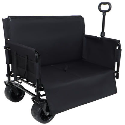 3-in-1 Convertible Folding Wagon Cart with Bench Seat & Storage