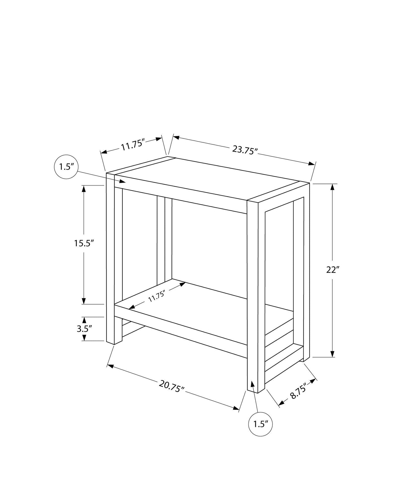 Accent Side Table Narrow Small 2-Tier Contemporary Modern