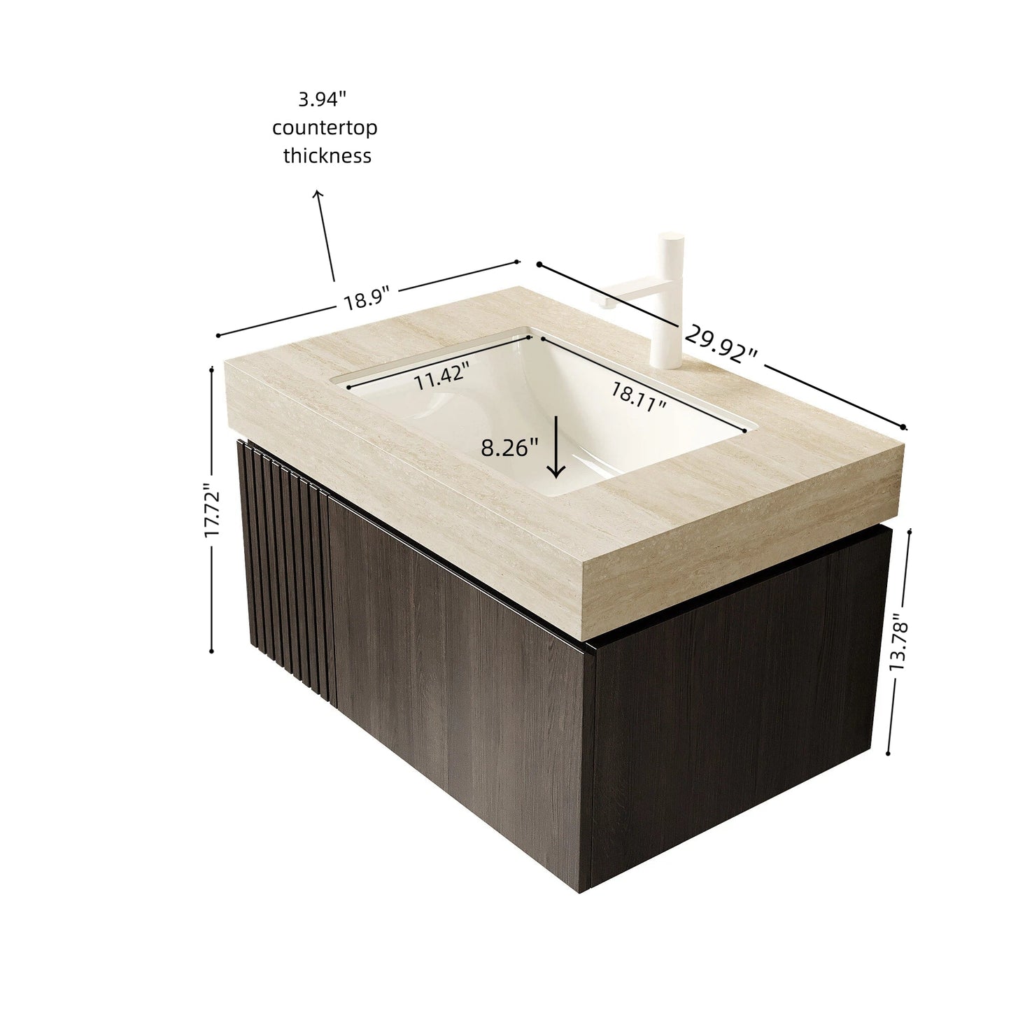 MURI 30" Bathroom Vanity with Sintered Stone Top & Ceramic Basin