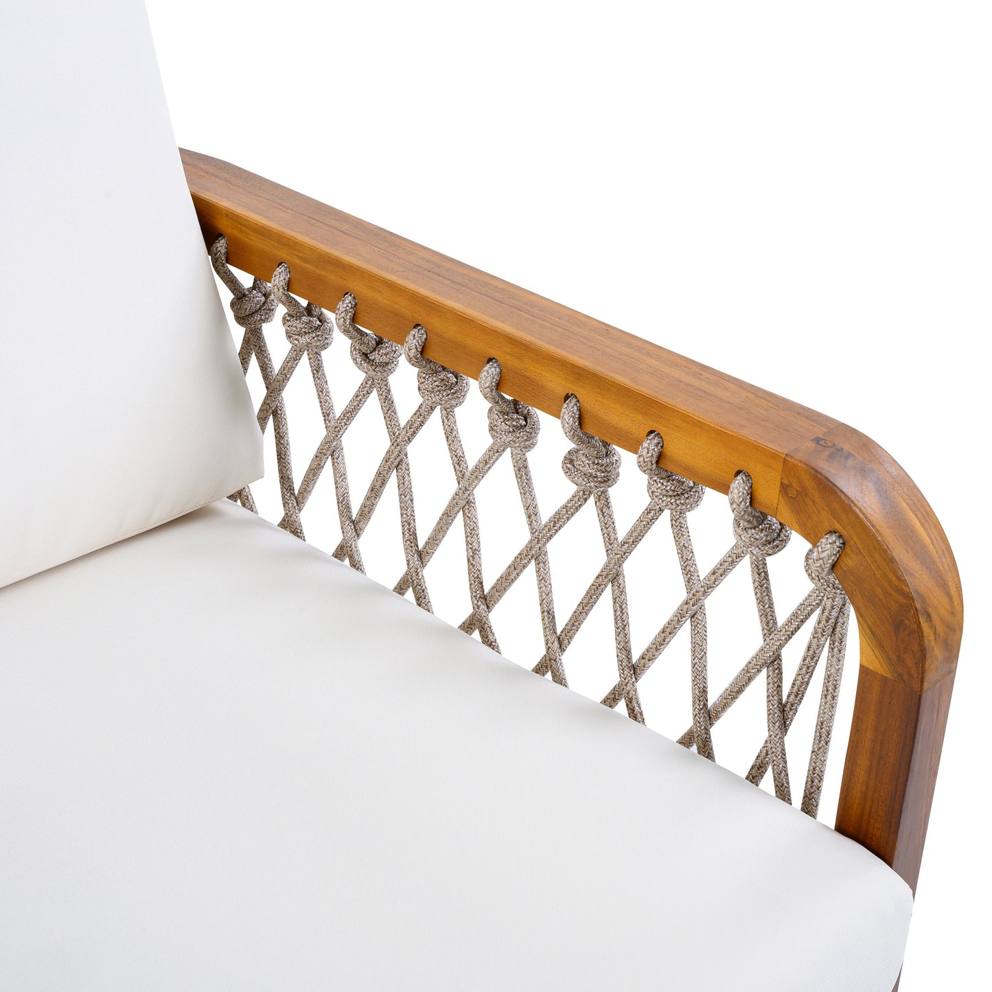Outdoor Acacia Wood Club Chair with Handwoven Rope, Teak Finish