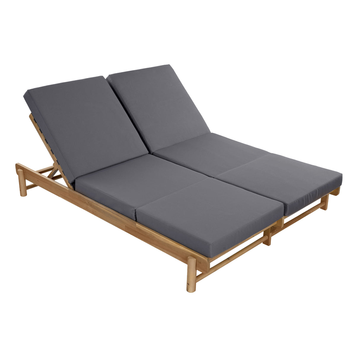 Light Teak Acacia Wood Double Chaise Lounger Set