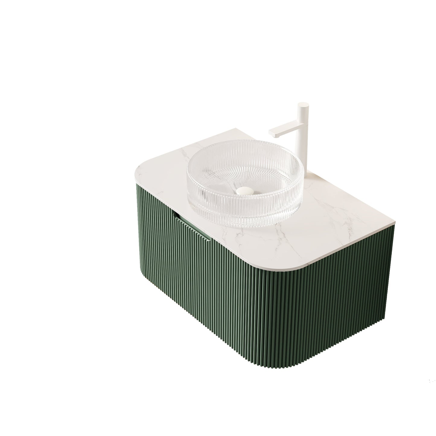 DINA 30" Bathroom Vanity with Floating Curved Edges and Crystal Glass Basin