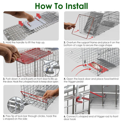 2PCS Folding Humane Animal Trap Cages for Cats, Rabbits & Squirrels