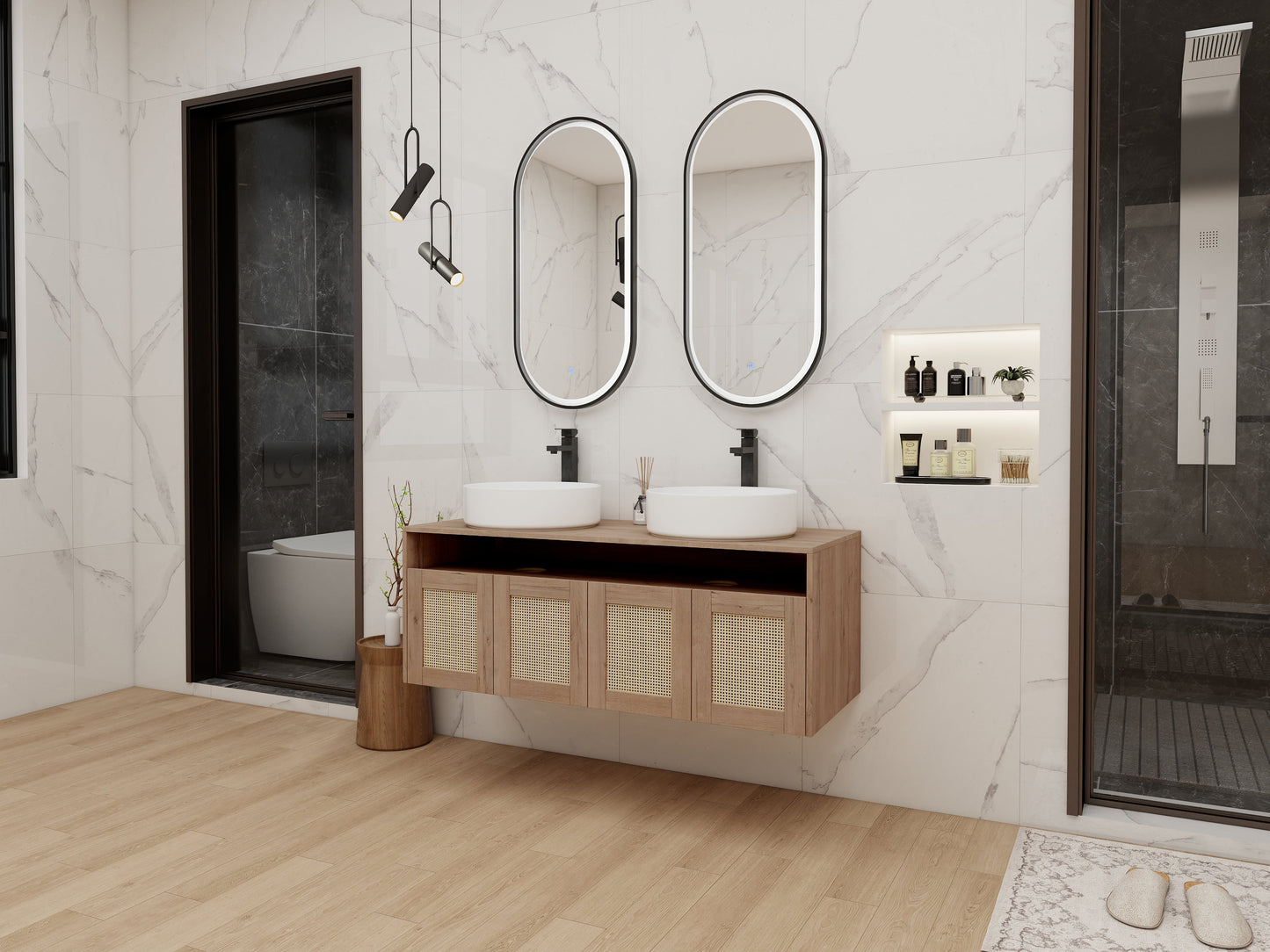 48" Bathroom Vanity with Ceramic Art Sinks