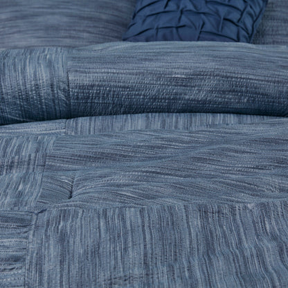 7 Piece Printed Seersucker Comforter Set Navy Queen