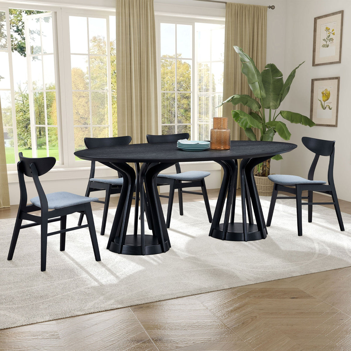 Modern Dining Table Set of 7: 1 Table + 6 Chairs