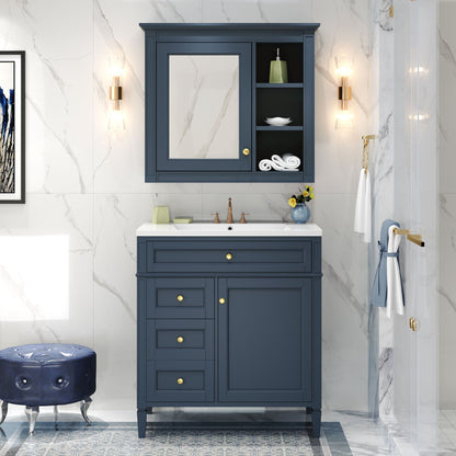 Bathroom Vanity With Medicine Cabinet, Royal Mirror Cabinet, Modern Bathroom Storage Cabinet With 2 Soft Closing Doors And 4 Drawers