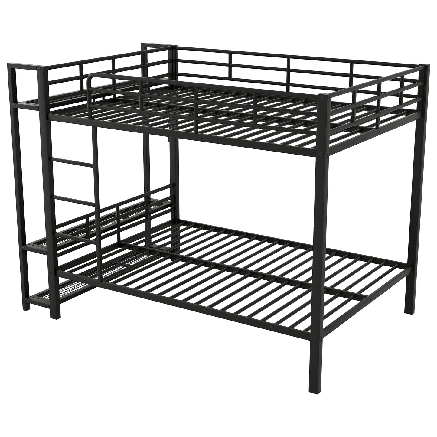Bunk Bed With Storage Shelves, Clothes Hooks, LED Light
