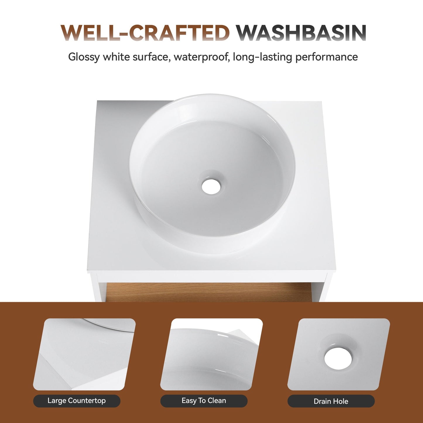 Floating Bathroom Vanity With Glossy Round Vessel Sink