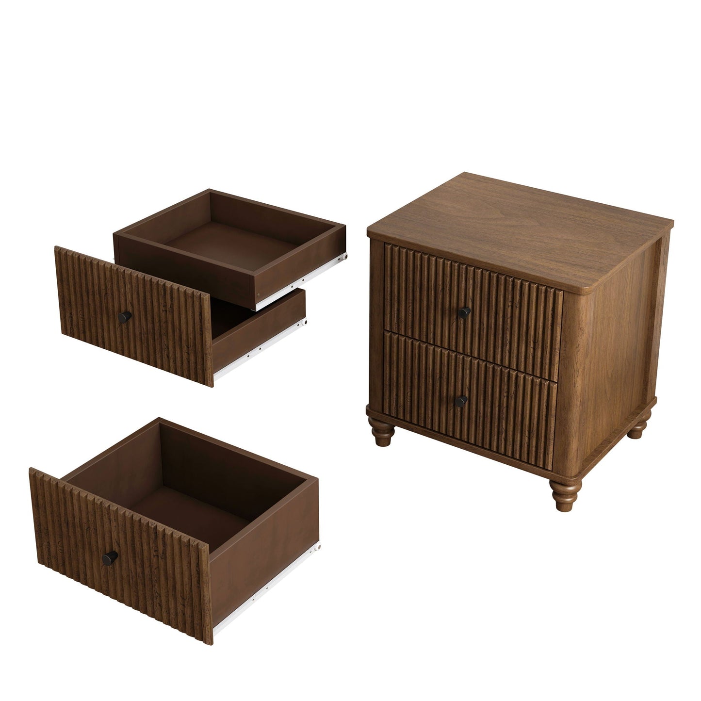 Fluted Nightstand With 3 Drawers