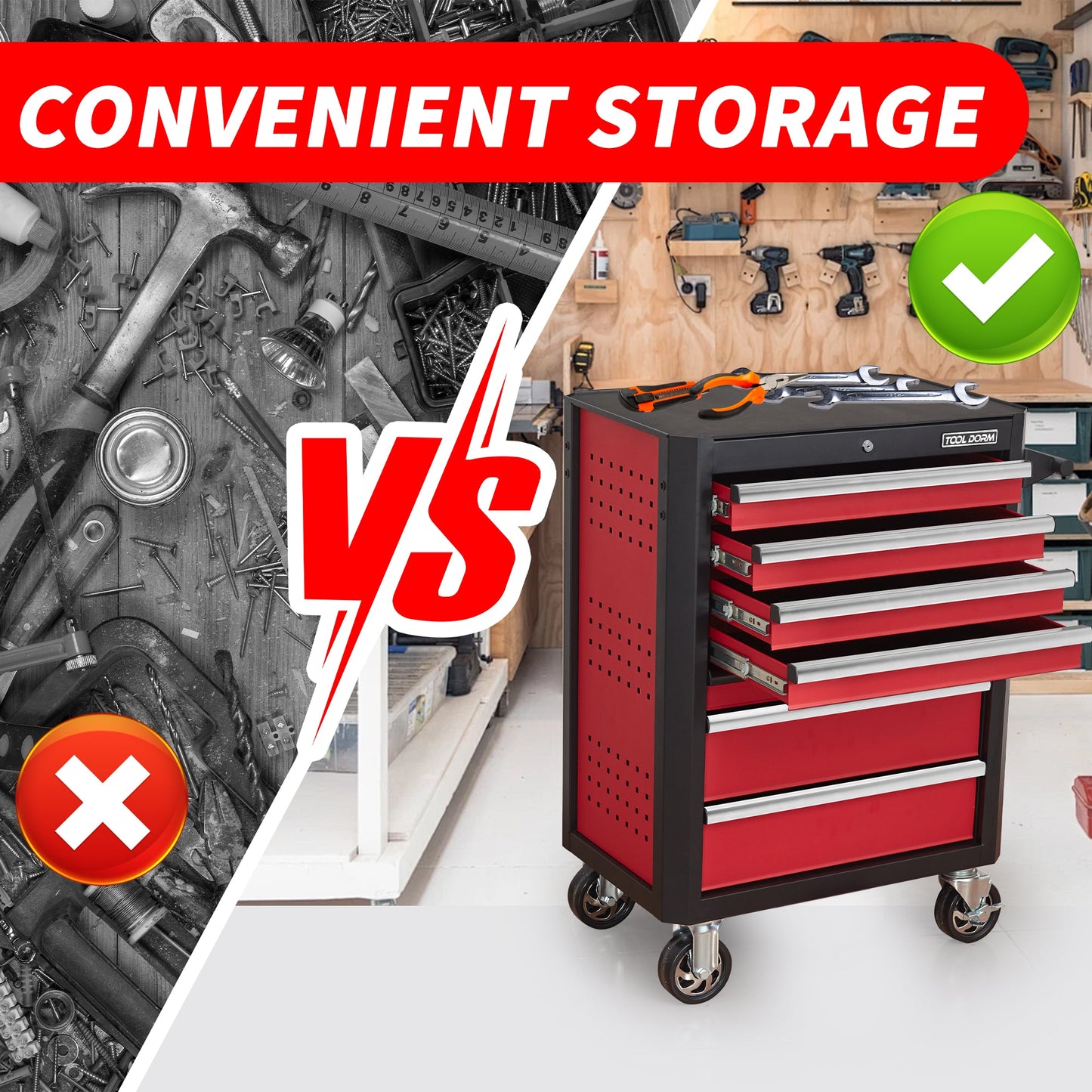 7-Drawer Rolling Tool Chest with Locking Wheels & Drawers