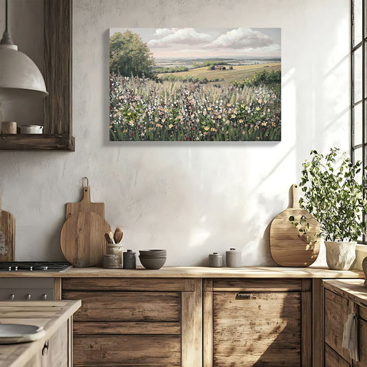 Framed Canvas Wall Art Vintage Decor, Landscape - Green / Ivory