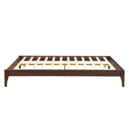 Queen Size Platform Bed Frame With Wood Slat And Metal Support - Chocolate