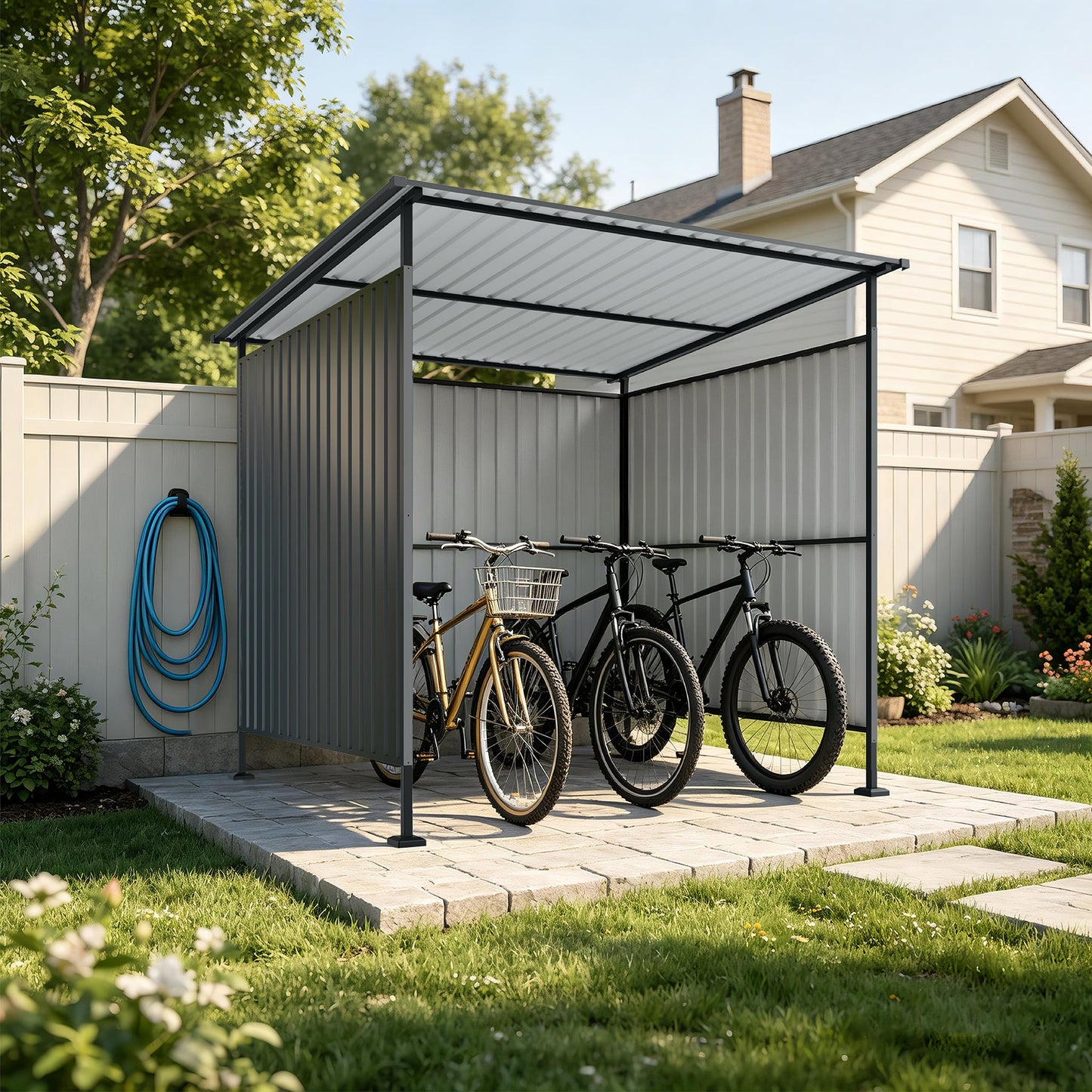 6x6FT Outdoor Pergola with Hardtop Roof, Lean-to Metal Shelter