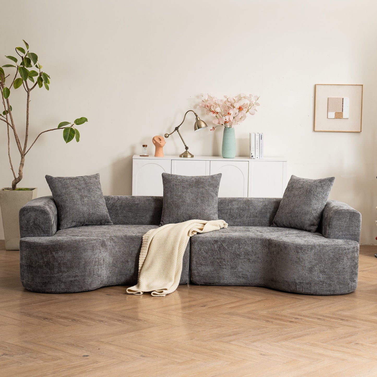 Modern Style Ultra Smooth Curved Sofa With 3 Pillows