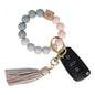 PU Tassel Keychain Bag charm Silicone Beaded Keychain Wristlet Key Ring Bracelet Cute Car Key Chain Holder for Women Girls