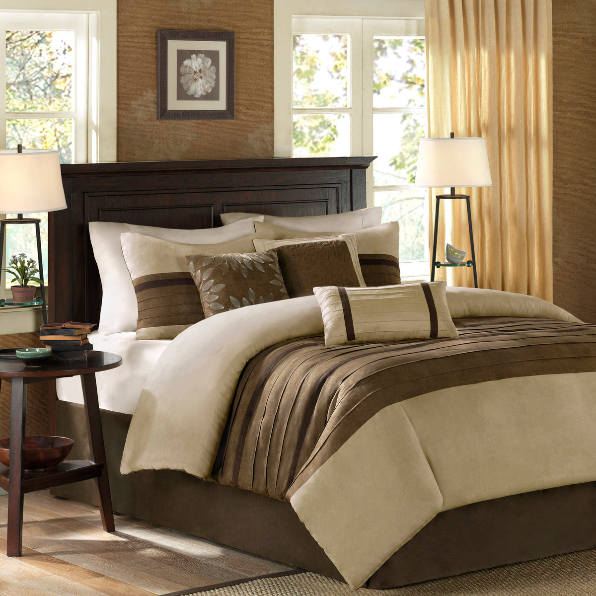 7 Piece Faux Suede Comforter Set Natural Queen