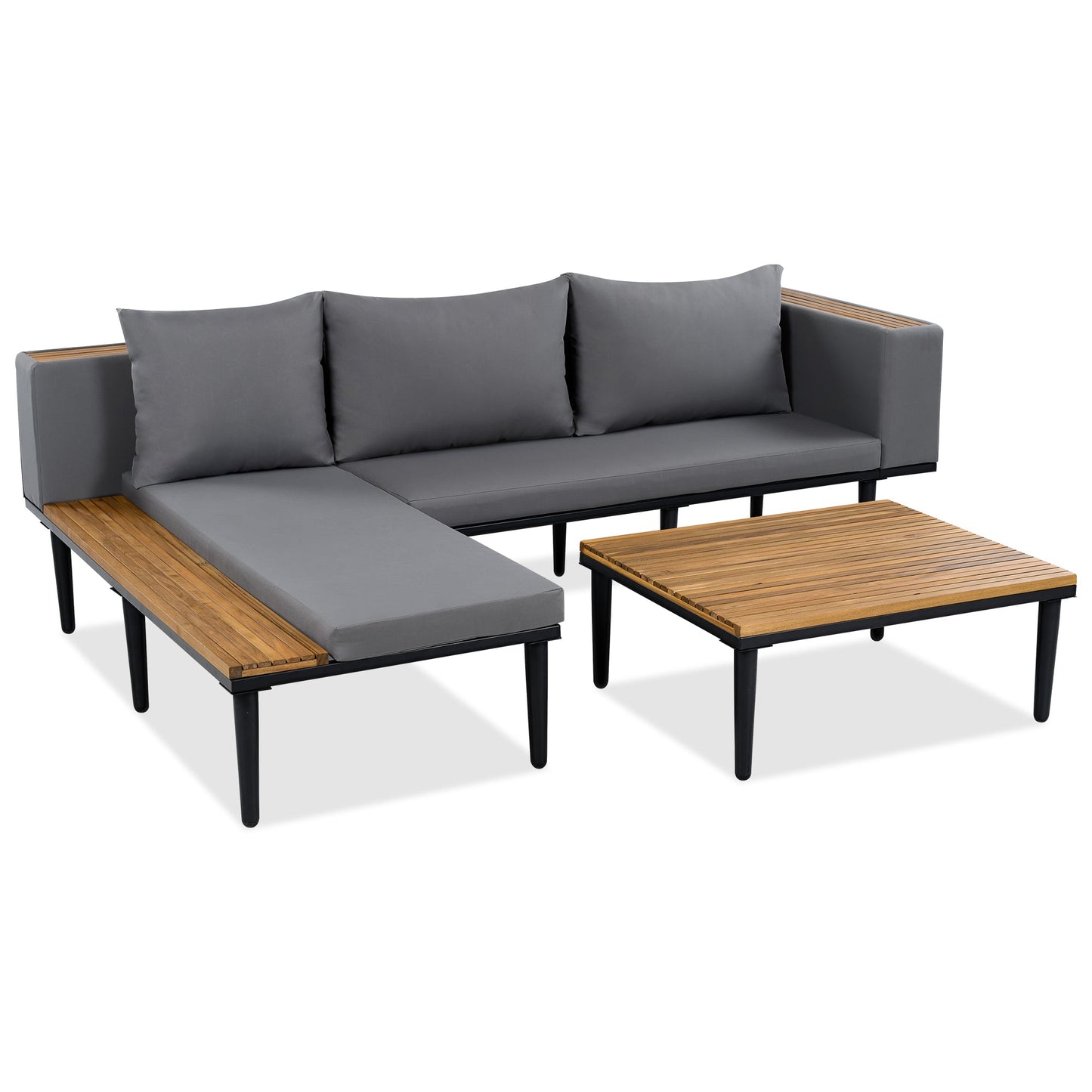 Luxury L-Shaped Acacia Wood Outdoor Sectional Sofa Set
