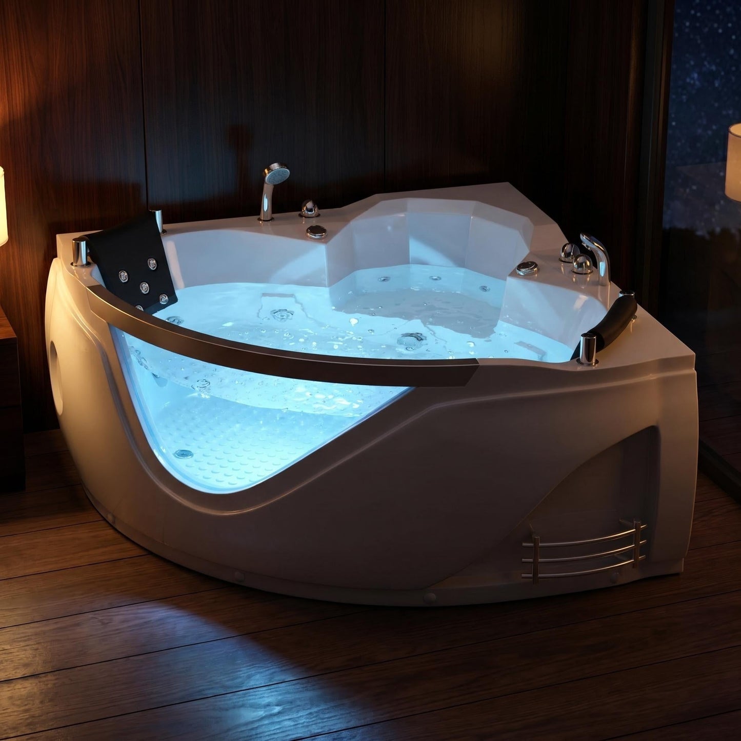 59" Light Luxury Double Corner Whirlpool Bathtub