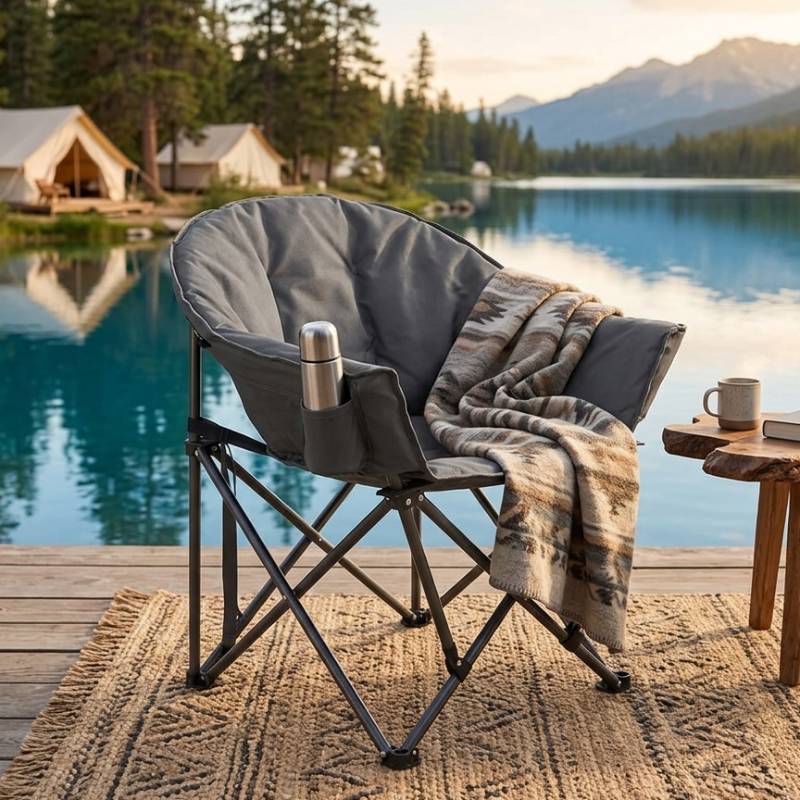 Oversized Camping Chair, Portable Folding Moon Chair with Side Pocket