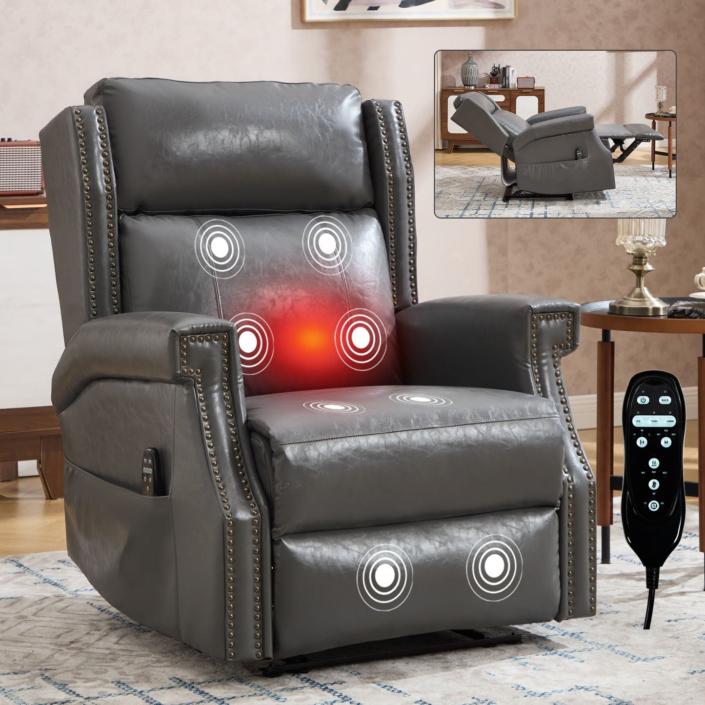 Manual Recliner Chair  With Heavy Duty Motion Mechanism, 8 Vibrating Nodes And 3 Massage Modes For Living Room