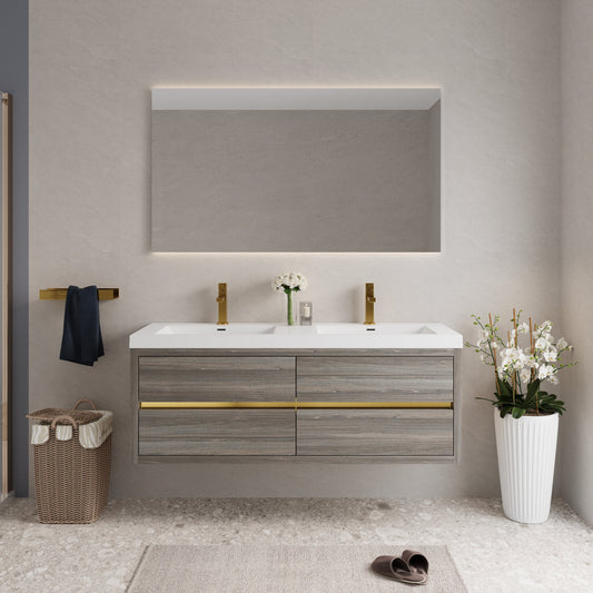 60" Wall-Mounted Bathroom Vanity with Double Sinks and Floating Storage