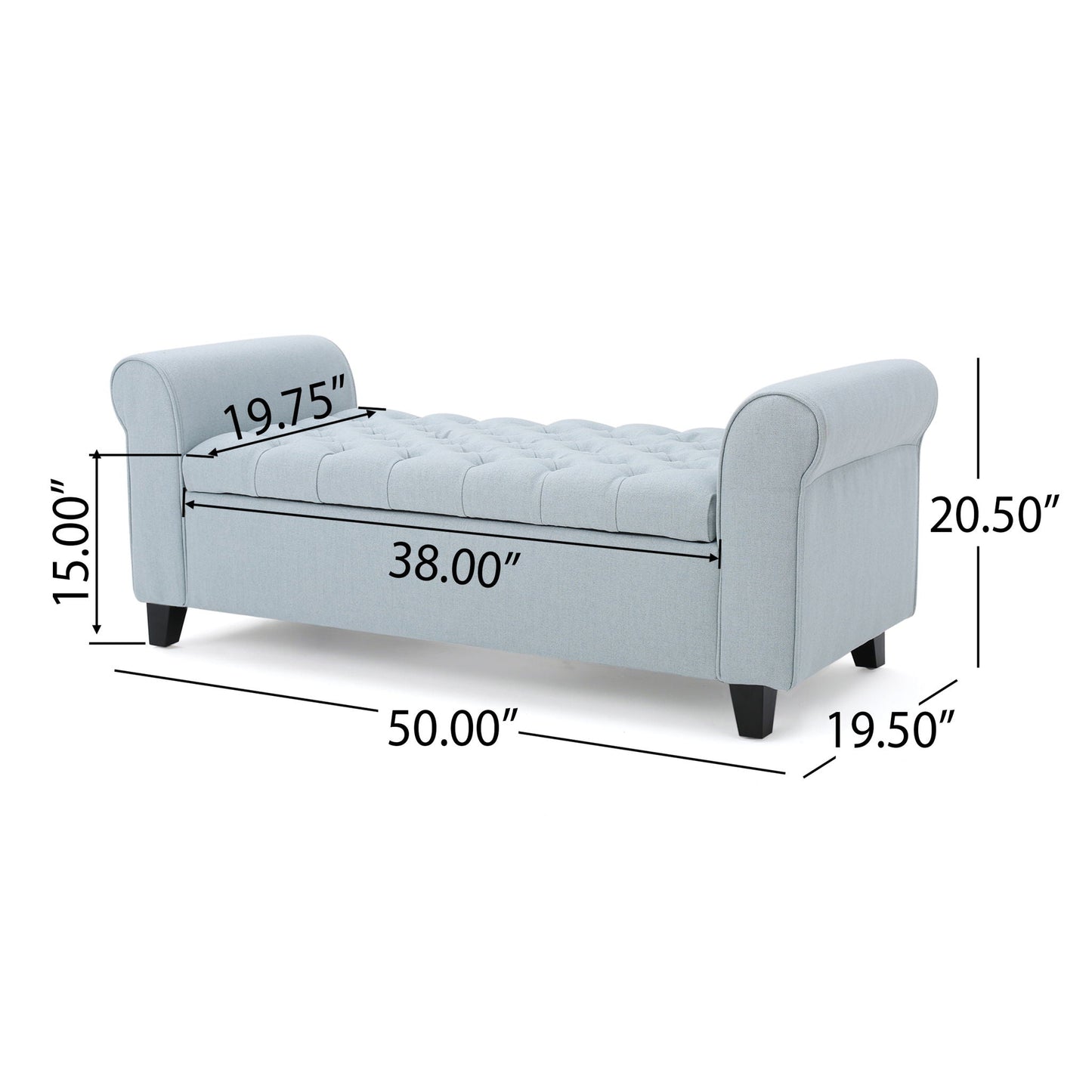 Hayes Contemporary Armed Storage Bench with Rolled Arms and Button Tufting