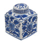 5x5x8' Hand Painted Square Canister with Blue and White Floral Pattern