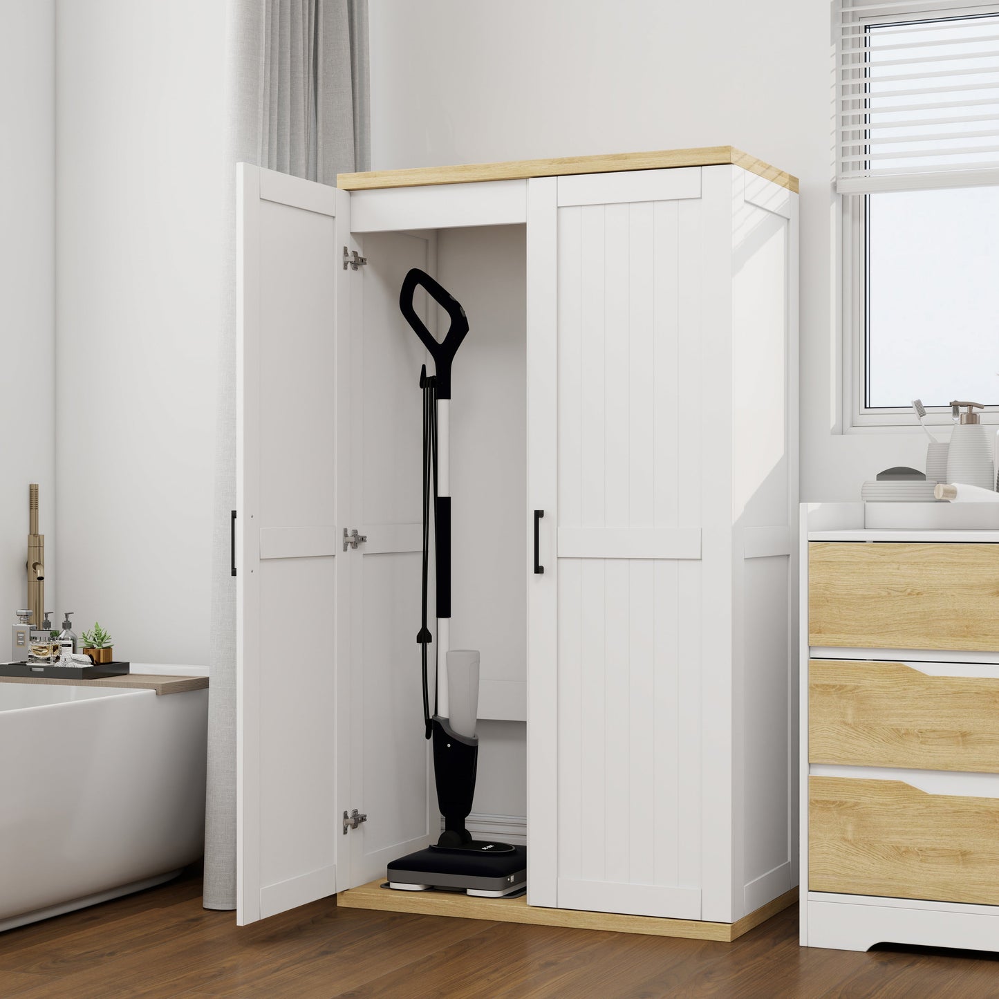 55.1" Tall Wooden Vacuum Storage Cabinet with Adjustable Shelf