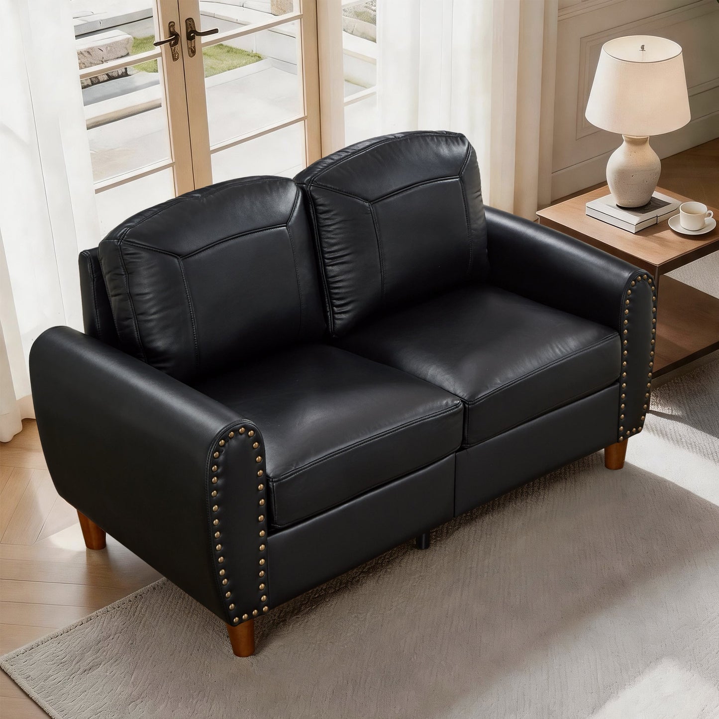 59" Classic Living Room Sofa Loveseat Faux Leather Couch