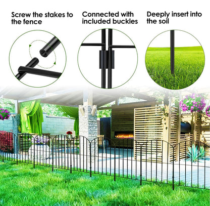 10Pcs Decorative Garden Fence Rustproof Iron Wire Arched Fence Animal Barrier Border 12.59Ó Width 23.93Ó Length For Yard Landscape Patio Outdoor Decor